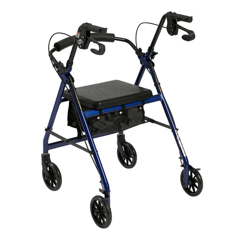 Drive Medical R726BL Rollator Rolling Walker with 6" Wheels, Fold Up Removable Back Support and Padded Seat, Blue